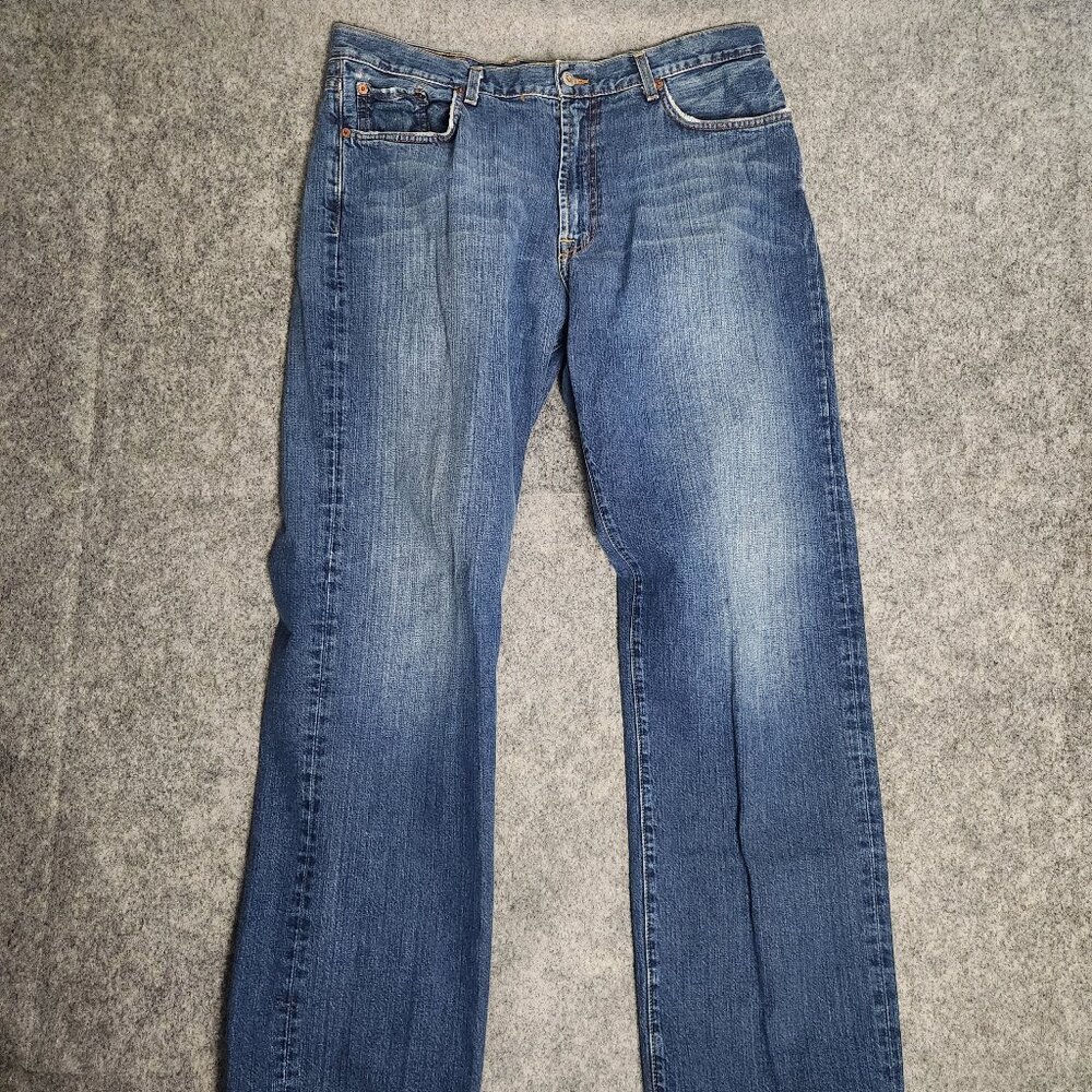 Lucky Brand Dungarees VTG Men 36x32 Blue‎ Denim Distressed Bootleg Cut USA Made